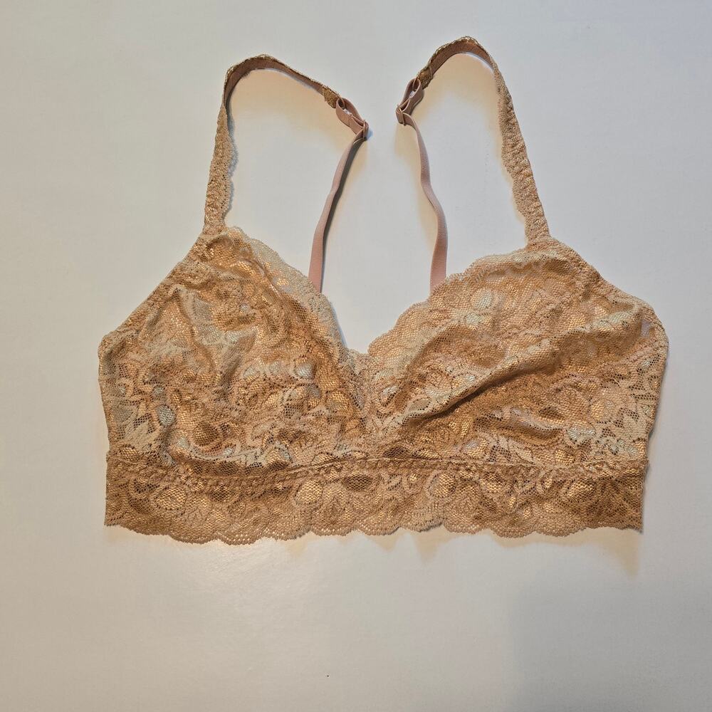 Quince Lace Bralette Womens Medium Pink Brown 2 Pack Scalloped Semi Sheer NWOT - Picture 3 of 9